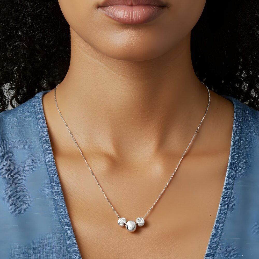 Tulle Textured Triad Orb Necklace - Mercury